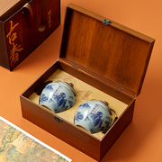高档陶瓷罐半斤明前龙井茶叶，包装盒子西湖礼盒装绿茶木质礼盒空盒