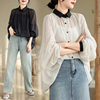 夏季韩版长袖波点减龄慵懒风，衬衫外套设计感宽松薄款防晒衫上衣女