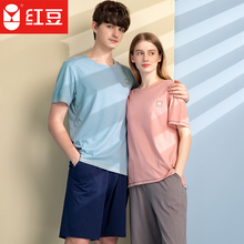 红豆睡衣纯棉2021年夏季薄款情侣短袖T恤外穿男女休闲居家服