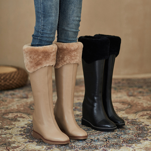冬季真皮羊毛雪地靴女内增高10cm坡跟加厚东北大棉防水防滑高筒靴