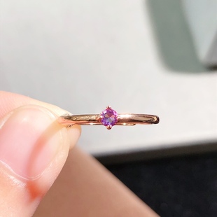 纯天然紫水晶戒指，晶体干净水润，裸石：3*3mm。s925纯银镶嵌戒