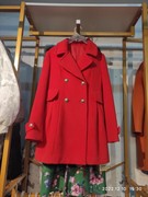 撤柜甩货红色新年圣诞节本命年s号加厚双排扣羊毛外套大衣女。