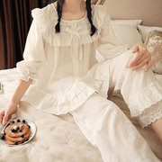 韩国甜美睡衣套装女公主风春秋季韩版长袖纯棉可爱花边可爱家居服