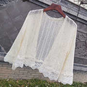 针织披肩小外套旗袍裙子外搭春秋季复古文艺白色蕾丝镂空开衫外披