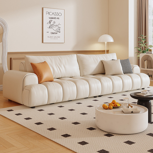 奶油风棉花糖真皮沙发组合客厅，现代简约大小户型，网红直排乳胶沙发