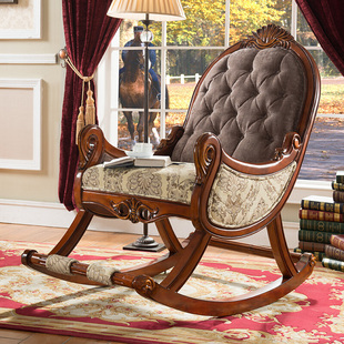 美式全实木摇椅奢华休闲椅欧式布艺躺椅家用沙发椅阳台老人午休椅