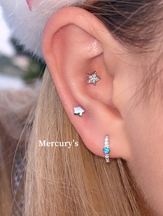 Mercurys 微镶澳宝锆石纯银耳扣超美的蓝色耳圈闪闪发亮睡觉不摘