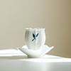 拓土纯手绘蝴蝶兰花茶杯，家用陶瓷品茗杯，带杯垫杯托主人杯喝茶杯子
