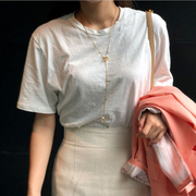 白色t恤女夏季棉质短袖宽松纯白t桖不透纯色基础款上衣内搭打底衫