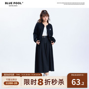 蓝池BluePool胖mm学院风针织开衫女秋季修身显瘦大码黑色毛衣外套