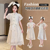 2024夏季女童套裙夏装中国风洋气新中式刺绣汉服短袖裙子套装