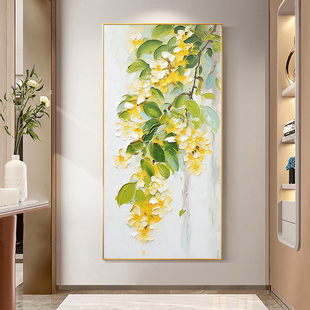 diy数字油画手绘填色油画，客厅玄关竖版丙烯画风景花卉装饰画