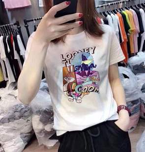 韩国2022夏季T恤女短袖卡通印花韩版宽松纯棉百搭洋气打底衫