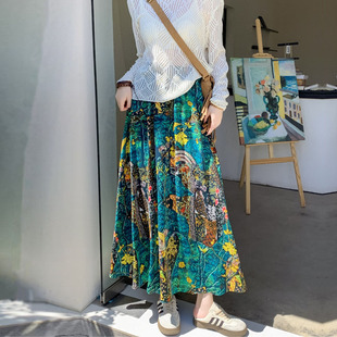夏季波西米亚长裙女2025新款气质遮跨度假a字半裙雪纺碎花半身裙