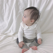 婴儿秋装衣服女韩版纯棉，百搭上衣宝宝纯色翻领长袖，t恤打底衫
