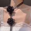 原创设计黑色蕾丝，花边花朵颈带长款个性，气质绑带项圈项链