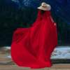 2024高级感雪纺夏季女度假裙常规款红色，晨袍拖尾结婚拍照连衣裙