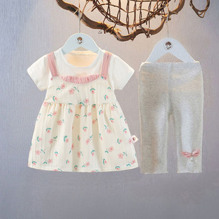 女童装夏装女宝宝短袖，公主裙套装，0-1-3岁衣服2夏天裙子婴儿两件套