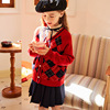 女童套装冬季中大童甜美红色格子毛衣短裙两件套新年衣服