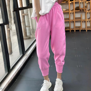 粉红色束脚卫裤女2021秋季韩版显瘦百搭哈伦裤，宽松时尚休闲裤