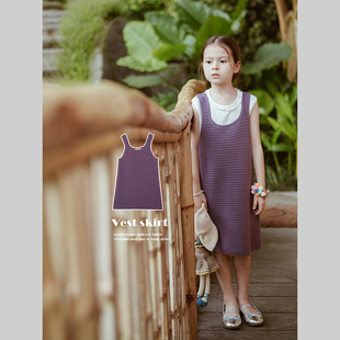史豌豆(史豌豆)童装，女童连衣裙2024夏季洋气百搭儿童，针织裙宝宝背心裙