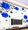 卧室客厅房间装饰品贴画蓝色，玫瑰花墙贴自粘墙电视背景墙