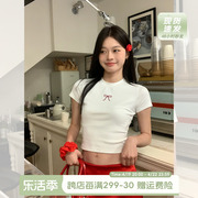 宋正恩蝴蝶结正肩女t恤夏季白色修身短款短袖别致绝美小上衣