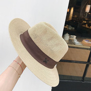 韩国夏季时尚M字母标宽檐镂空礼帽透气爵士帽出游遮阳草帽