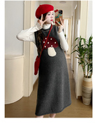 孕妇装秋冬套装韩版时尚宽松蘑菇可爱羊毛连衣裙+加厚堆堆领打底