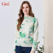 Gitti/吉蒂典雅清新印花绵羊毛针织衫女圆领大码套头毛衣G235578