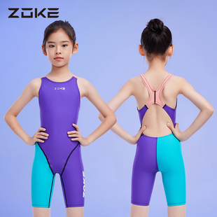 洲克儿童泳衣女童连体五分女孩专业游泳训练zoke青少年比赛竞速衣