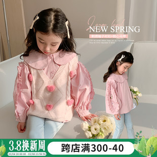 女童春装套装2024儿童，春秋韩版马甲衬衫，两件套女宝宝春季童装
