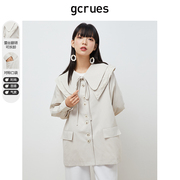 gcrues娃娃领外套，女韩版短款小个子风衣，甜美减龄洋气