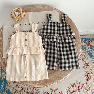 韩版婴幼儿夏季衣服女童，小宝宝吊带上衣裤子，两件套装凉爽夏装薄款