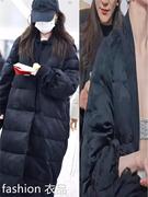 香港倪妮同款黑色新中式羽绒服外套，国风开衫印花冬季保暖长款大衣