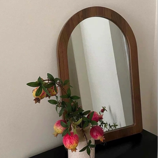 复古卧室化妆镜北欧现代少女卫生间餐厅梳妆镜，实木挂镜法式简约镜