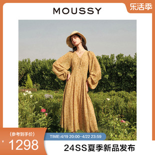 刘亦菲同款moussy夏季度假碎花收腰连衣裙，028gsz30-0410