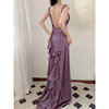 新娘上市高腰晨袍紫色人鱼，传说高端婚礼，缎面露背小众轻礼服
