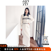 ODTD设计师品牌白色小香风条纹蝴蝶结织带装饰翻领短外套女