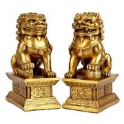 铜狮子摆件黄铜狮子一对家居摆设铜宫门狮一对