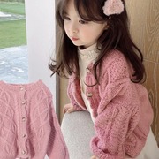 女童毛衣秋冬外套开衫洋气，2023款中小童粗毛线，网红宝宝麻花针织衫