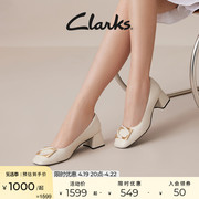 clarks其乐妮嗒女鞋2024春季款舒适方根中跟单鞋，女粗跟高跟鞋婚鞋