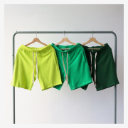 2020夏季荧光绿翠绿色深绿色毛圈，布纯棉短裤，男女bf风宽松