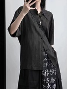 山本耀司小众设计感盘扣尖领短袖新中式衬衫女夏季高级感宽松T恤