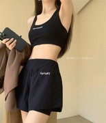 韩国休闲运动套装女夏季时尚炸街健身房，跑步瑜伽服背心短裤两件套