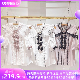 日系liz地雷系量产型软妹多个蝴蝶结蕾丝露肩雪纺衬衫