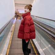 冬季红色羽绒棉服2022新年短款韩版棉袄女学生面包服宽松棉衣外套