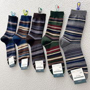 韩国男士袜子秋冬款kikiyasocks条纹，百搭吸汗棉袜，英伦风中筒袜男