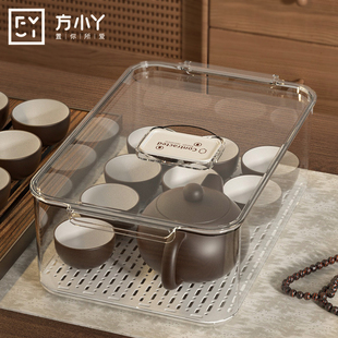 茶具收纳盒透明酒杯防尘放功夫茶杯橱柜装碗茶壶，可叠加杯子置物架
