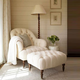 布艺单人沙发美式阳台老虎椅圈椅脚凳简约轻奢客厅休闲椅卧室躺椅
